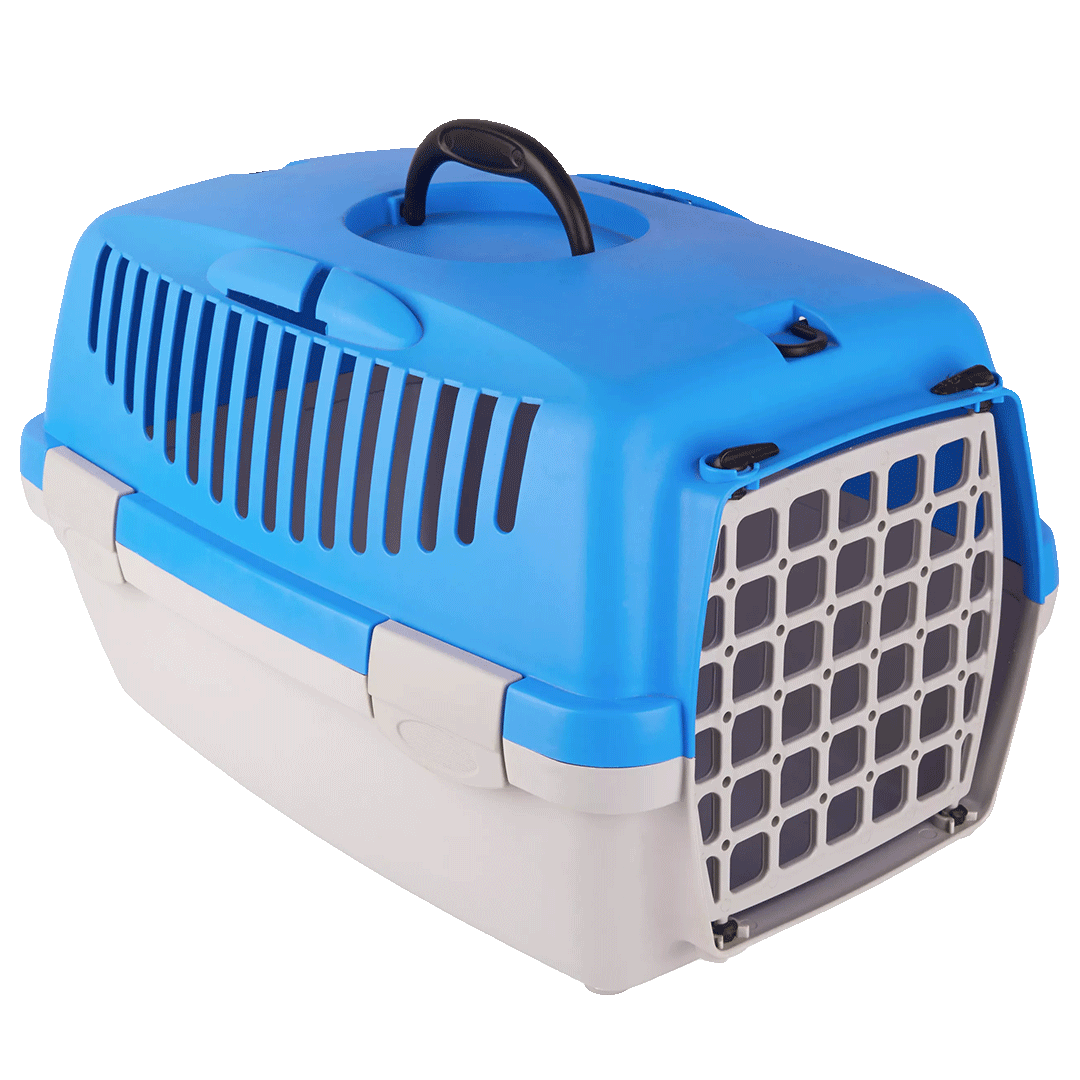 Two-Tone Pet Travel Carrier – Blue & White Crate for Cats and Small Dogs